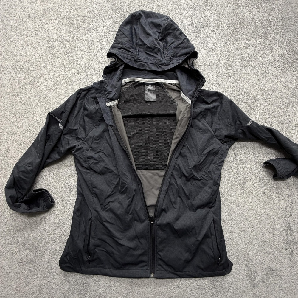 Adidas Jacket Womens‎ Large Black Running Hooded Full Zip Reflective Lightweight